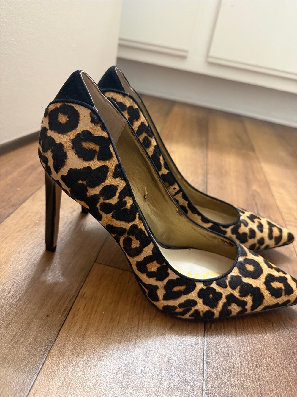 Sam Edelman Leopard-Print Pointed Toe Stilettos in Tan and Black
